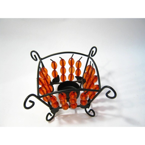 Crystal Cut Amber Beaded Votive Candle Holder 3 Inch Tall - Picture 3 of 6